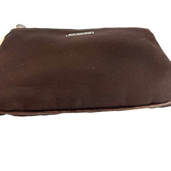 Coach vintage nlyon Dark Brown Wristlet clutch make up pouch bag with Logo - Picture 3 of 5